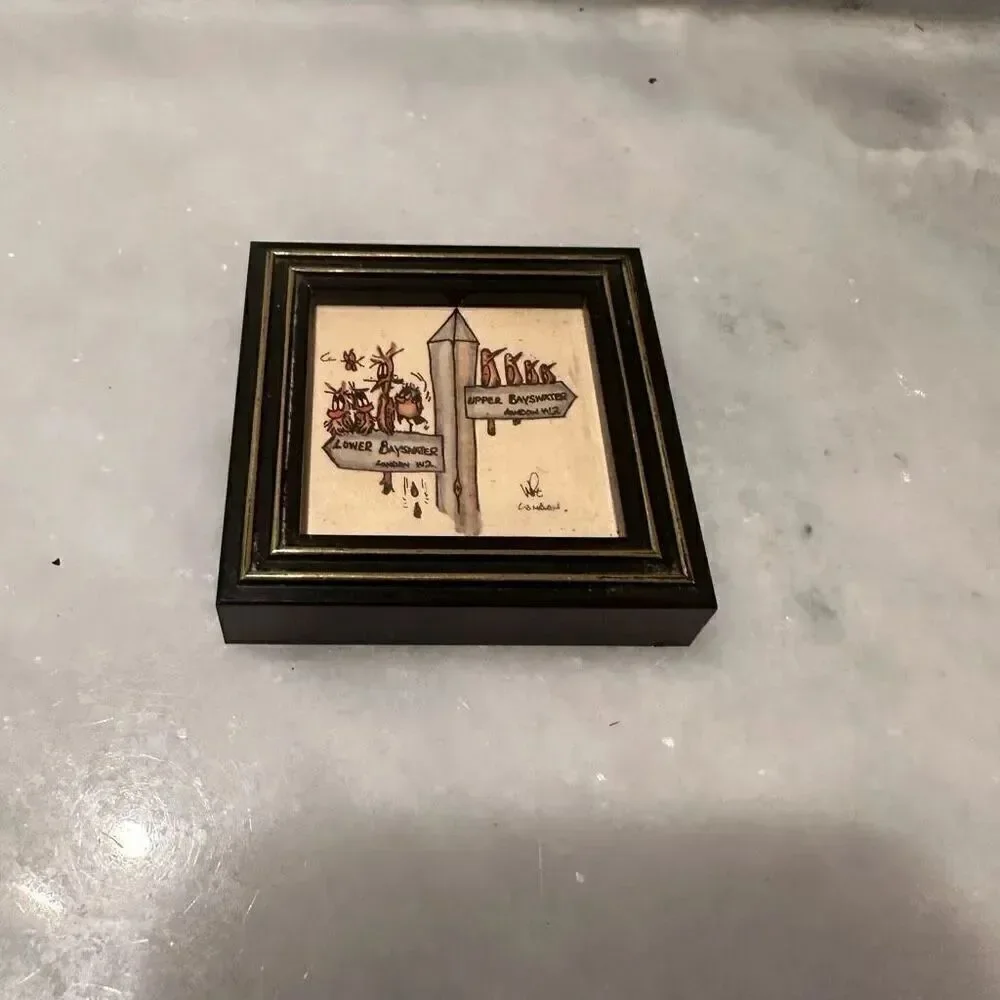Vintage Rare Framed London-Themed Tile Handmade Art Set of 8